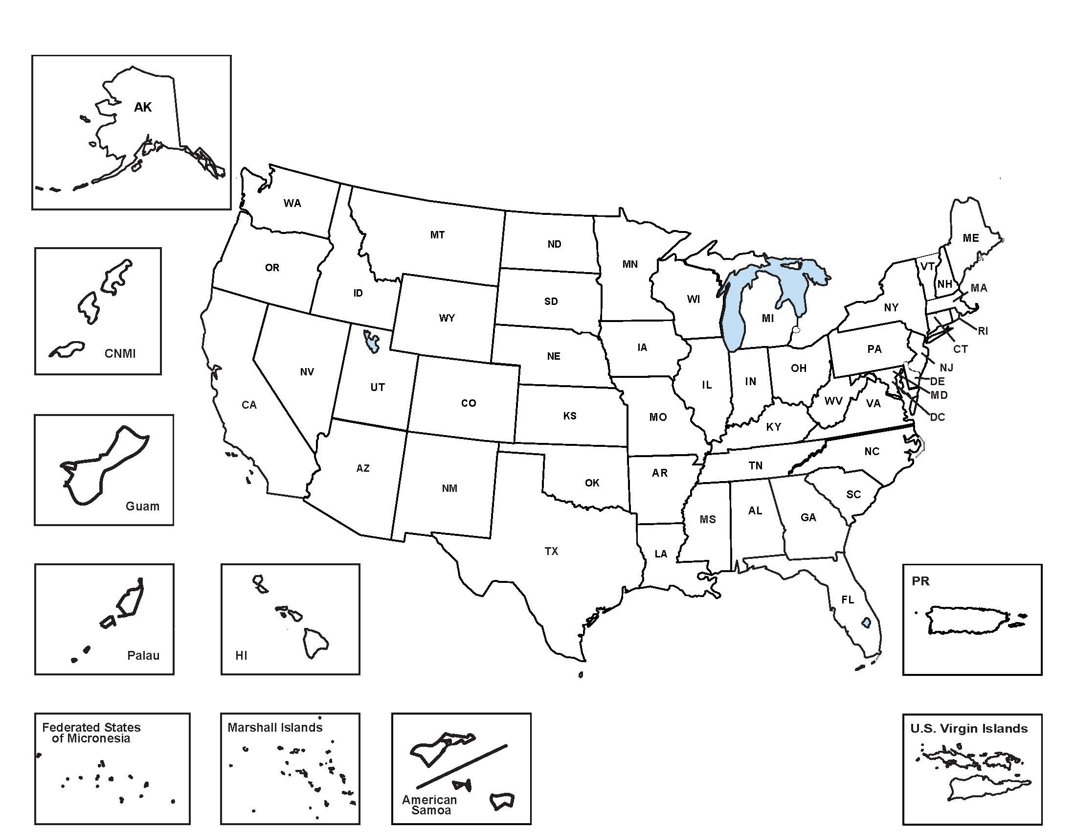SARA states map (no color) Thumbnail